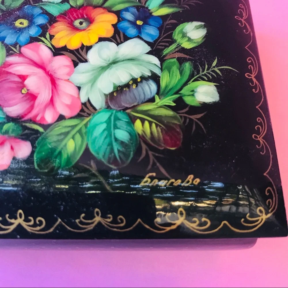 Vintage handmade and painted wooden jewelry box